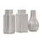 Silver Ceramic Geometric Dimensional Textured Vase Set with Varying Shapes & Grid Patterns